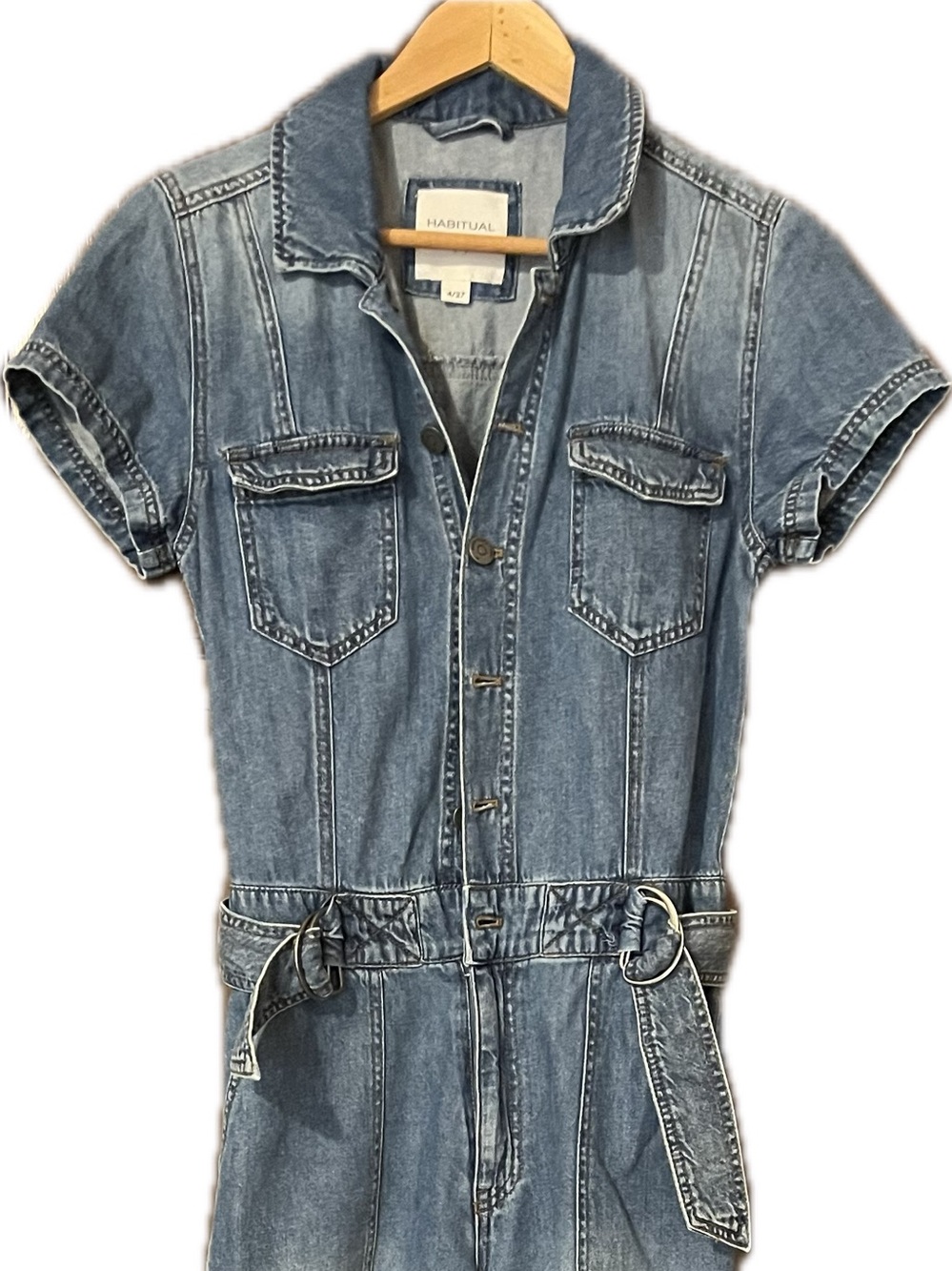 Habitual Blue Denim Overall Jumpsuit with Belt Detail on the sides - size 4/27